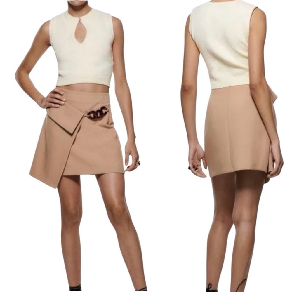 NEW ZARA WRAP MINI FASHION SKIRT LIGHT BEIGE | 1971/086